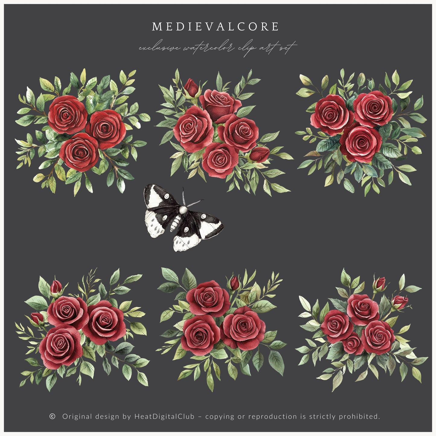 Medievalcore - Floral Arrangements, Red Rose Clipart, Gothic Floral | 14 PNG