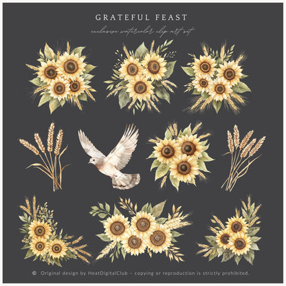 Grateful Feast - Floral Arrangements, Sunflower, Fall, Pumpkin, Autumn Harvest | 22 PNG