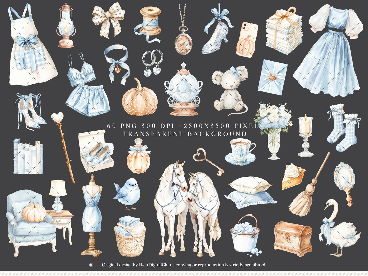Modern Cinderella - Clipart, Cottagecore Clip Art, Fantasy, Cinderella Clipart, Fairytale | 60 PNG