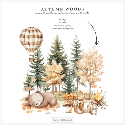 Autumn Woods - Woodland Animals Clipart, Cute Fall Forest Baby | 60 PNG
