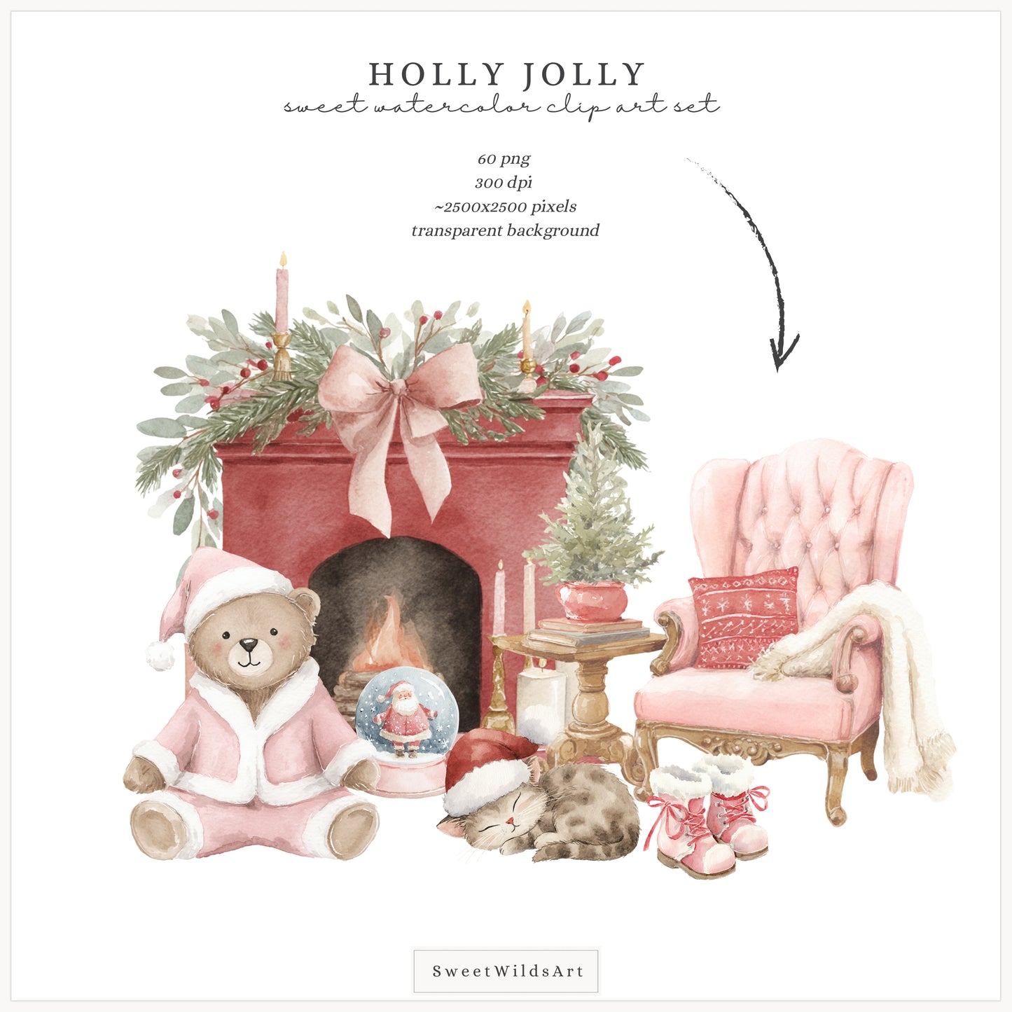 Holly Jolly - Christmas Clipart, Cute Holiday Baby Animals, Kids Holiday | 60 PNG
