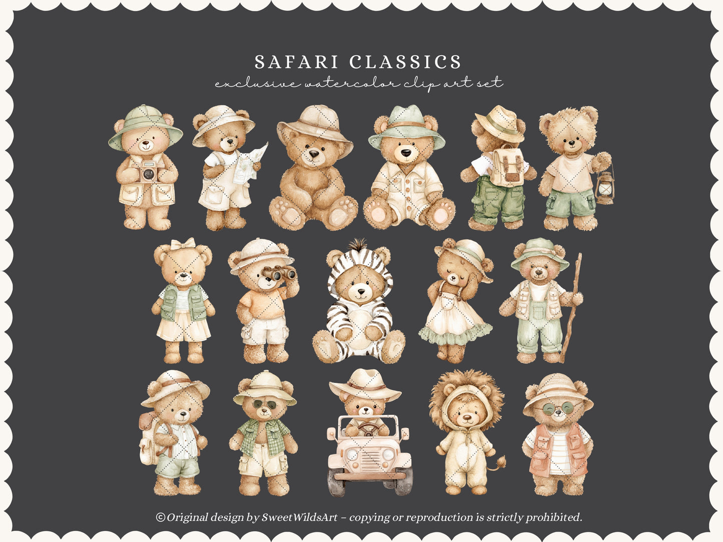 Safari Classics - Teddy Bear Clipart, Cute Jungle Animals, Baby Shower Nursery | 67 PNG