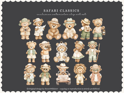 Safari Classics - Teddy Bear Clipart, Cute Jungle Animals, Baby Shower Nursery | 67 PNG