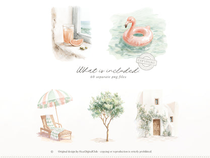 Grapefruit Breeze - Summer Clipart, Mediterranean Beach, Coastal Aesthetic, Citrus, Vacation | 60 PNG