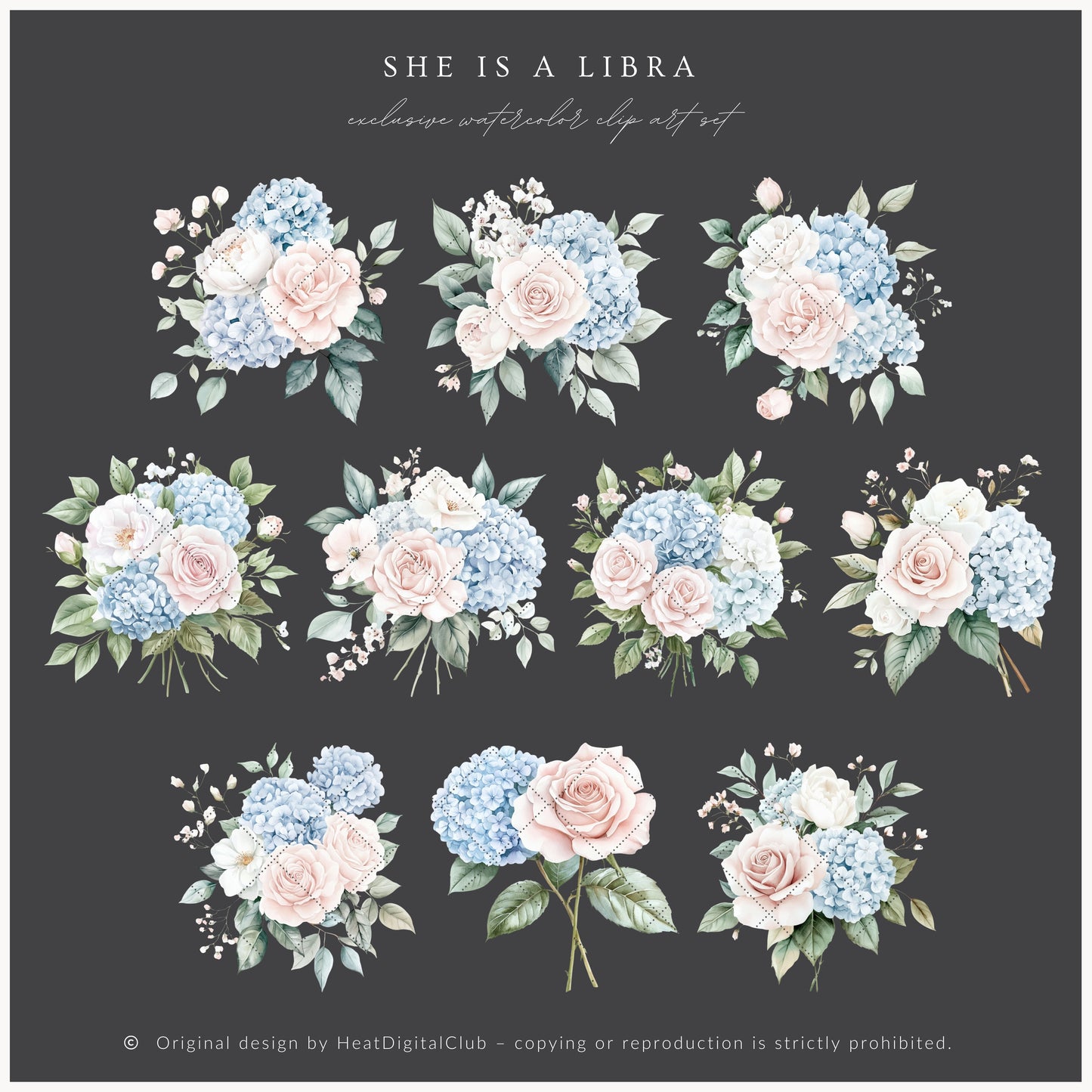 She is a Libra - Floral Arrangements, Zodiac, Elegant Rose & Hydrangea, Gemstones | 20 PNG