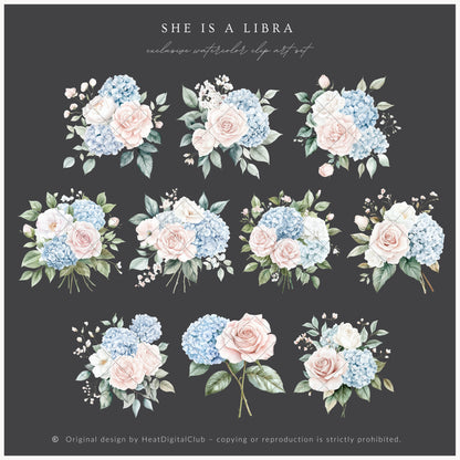 She is a Libra - Floral Arrangements, Zodiac, Elegant Rose & Hydrangea, Gemstones | 20 PNG