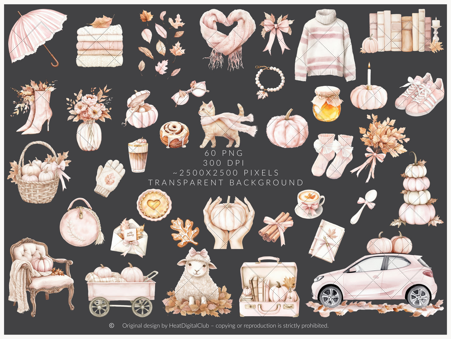 Falling Pretty - Fall Clipart, Autumn, Pink Pumpkins, Coquette | 60 PNG