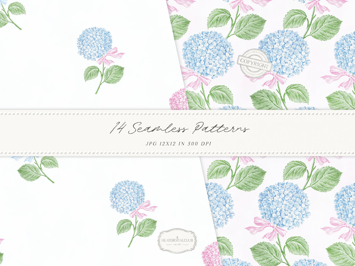 Grandmillennial Set 5 - Seamless Patterns, Pastel Floral, Stripes, Plaid, Pink & Blue Digital Repeating Pattern | 14 JPEG