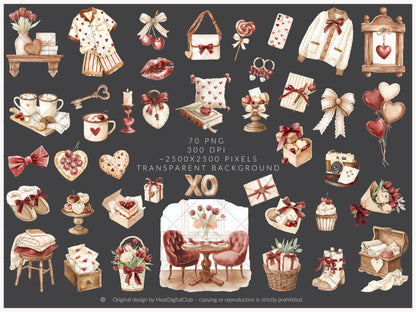 Cherry in Love - Valentine's Day Clipart, Cute Animals, Hearts, Cupcakes, Romantic Love | 70 PNG