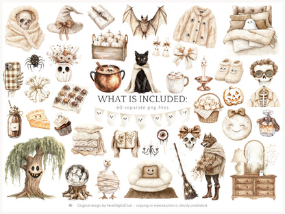 Cozy Haunt - Soft Halloween, Neutral Clipart, Autumn Ghost, Spooky | 60 PNG