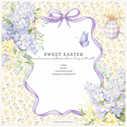 Sweet Easter - Floral Compositions Clipart, Lavender Yellow Blooms, Spring Florals, Cottage | 21 PNG