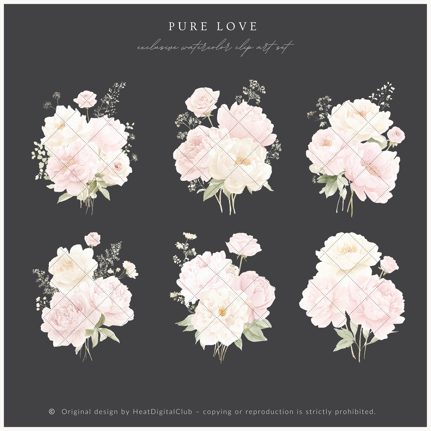 Pure Love - Floral Arrangements, Blush Pink Ivory, Romantic Bouquet, Feminine Peonies | 20 PNG