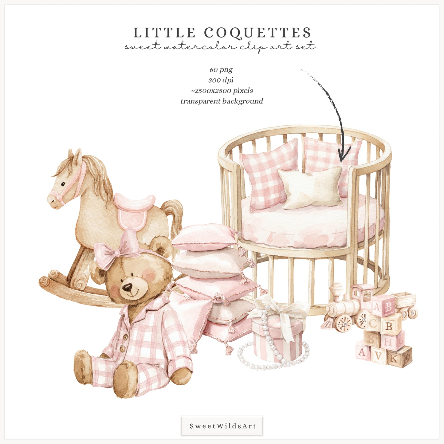 Little Coquettes - Teddy Bear Clipart Set, Pink Nursery, Ballet Bear, Grandmillennial | 60 PNG