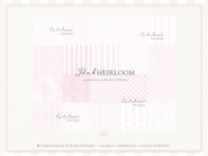 Pink Heirloom - Seamless Patterns, Classic Stripe Gingham Damask Bows Repeating, Elegant Pink Digital Paper | 20 JPEG