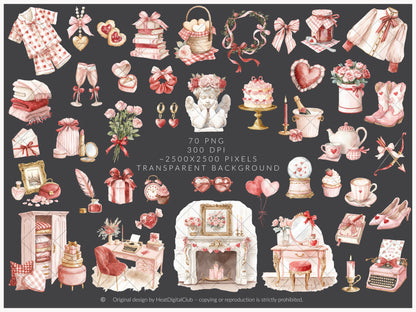 Heart to Heart - Valentine's Day Clipart, Cute Animals, Hearts, Bows, Romantic Love | 70 PNG