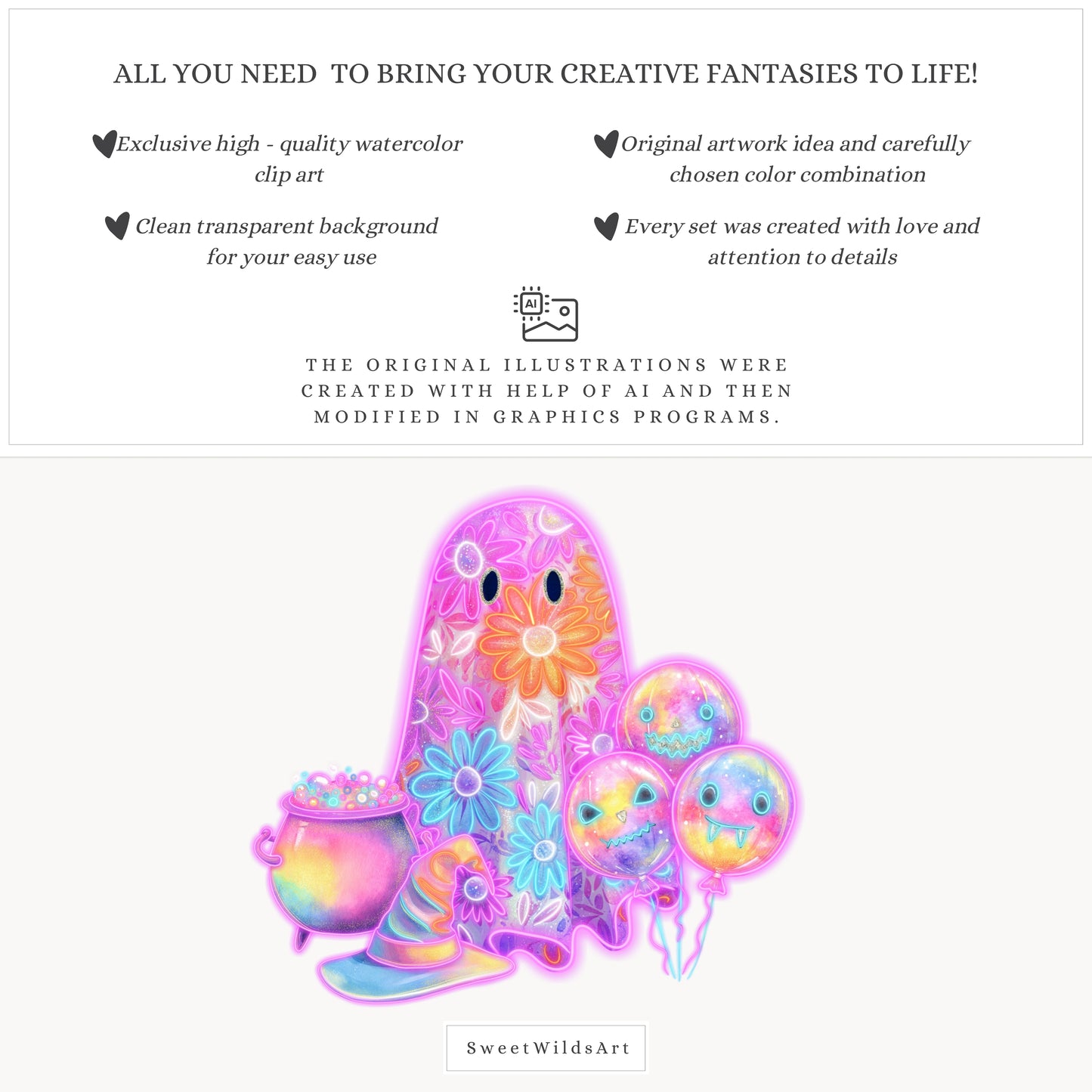 Glowlloween - Neon Halloween Clipart, Ghost, Cute Spooky, Pumpkins | 47 PNG