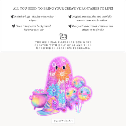 Glowlloween - Neon Halloween Clipart, Ghost, Cute Spooky, Pumpkins | 47 PNG