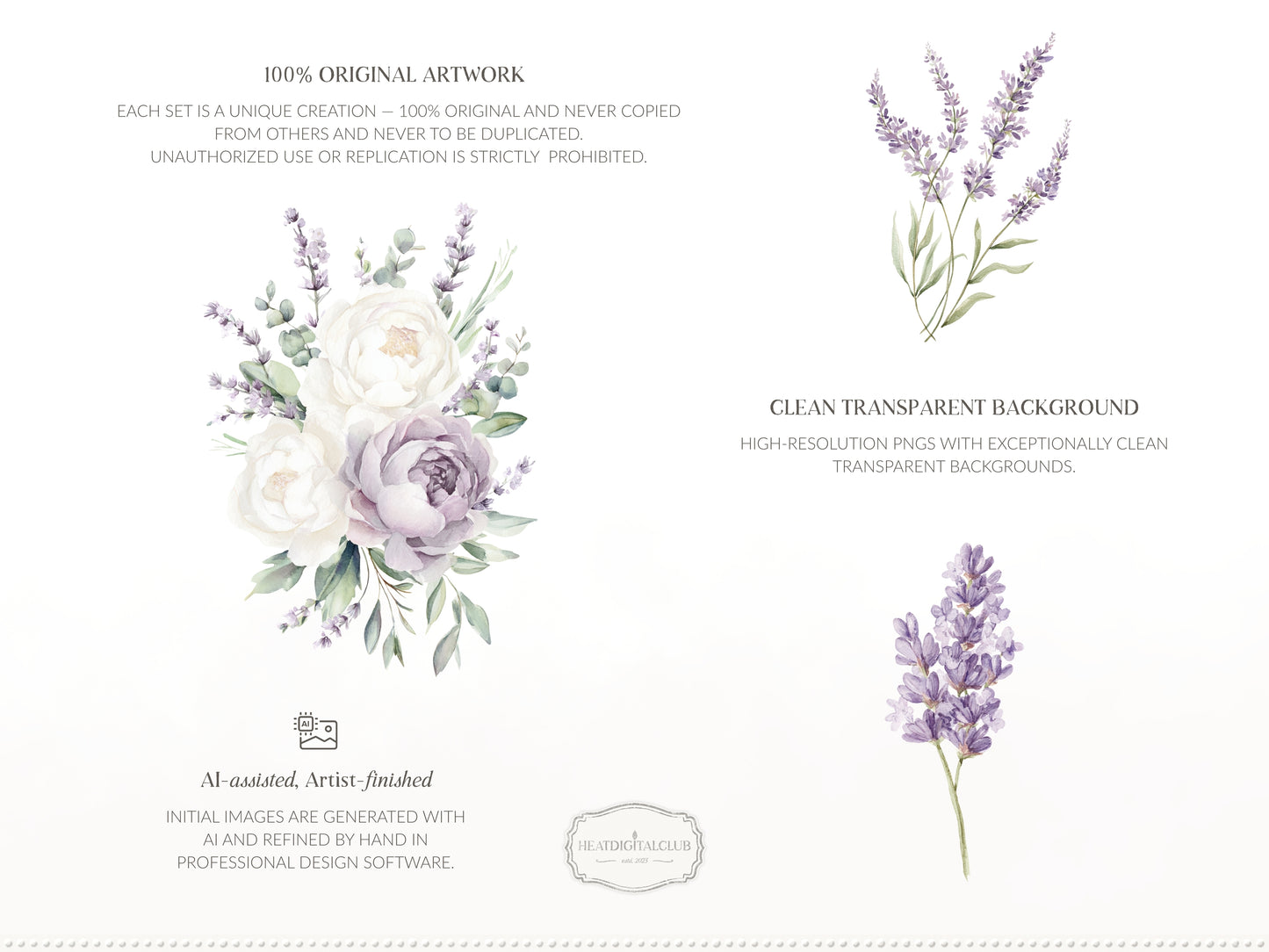 Pistachio Lavender - Floral Arrangements Clipart, Ivory Peony & Lavender Bouquet, Spring French Botanical | 20 PNG