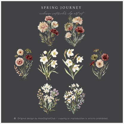 Spring Journey - Floral Arrangements  Clipart, Botanical, Elegant English Spring Flowers, Soft Wildflowers | 17 PNG