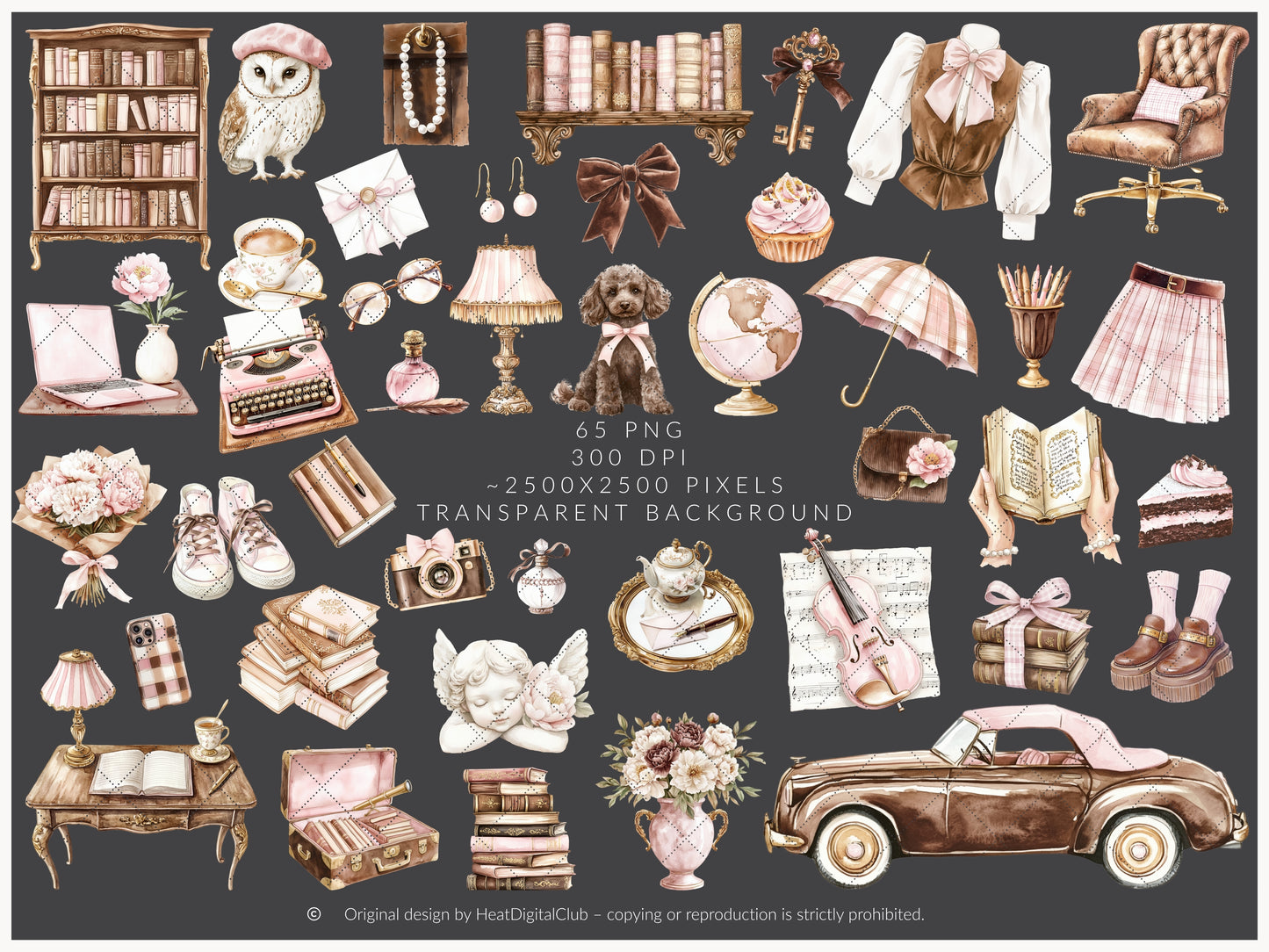Blush Academia - Light Academia, Study Girls Clipart, Books, Bookworm | 65 PNG