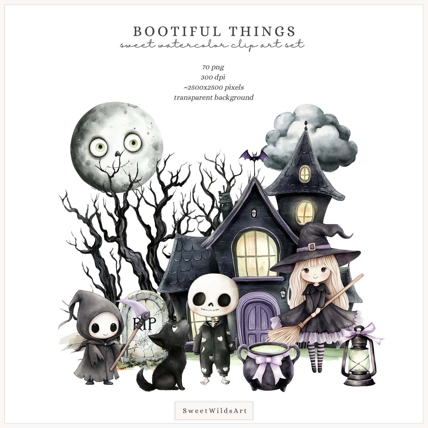 Bootiful Things - Cute Halloween Clipart, Spooky, Witch , Ghosts, Mummy | 70 PNG