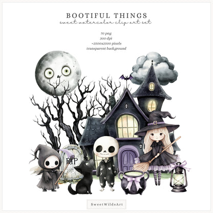 Bootiful Things - Cute Halloween Clipart, Spooky, Witch , Ghosts, Mummy | 70 PNG