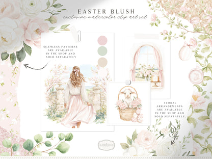 Easter Blush - Clipart, Elegant Easter, Pastel Pink Spring, Cottagecore, Bunny | 60 PNG