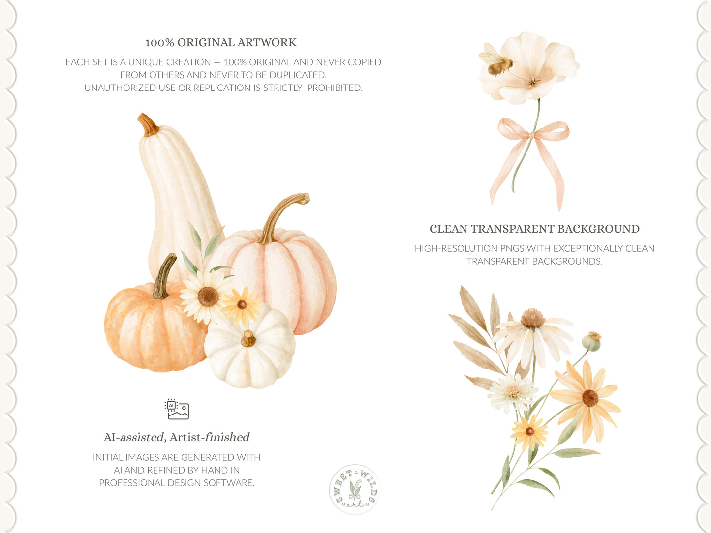 Fall Wilds - Watercolor Flowers Clipart, Autumn Meadow Floral,  Baby Shower Elements | 70 PNG/JPEG