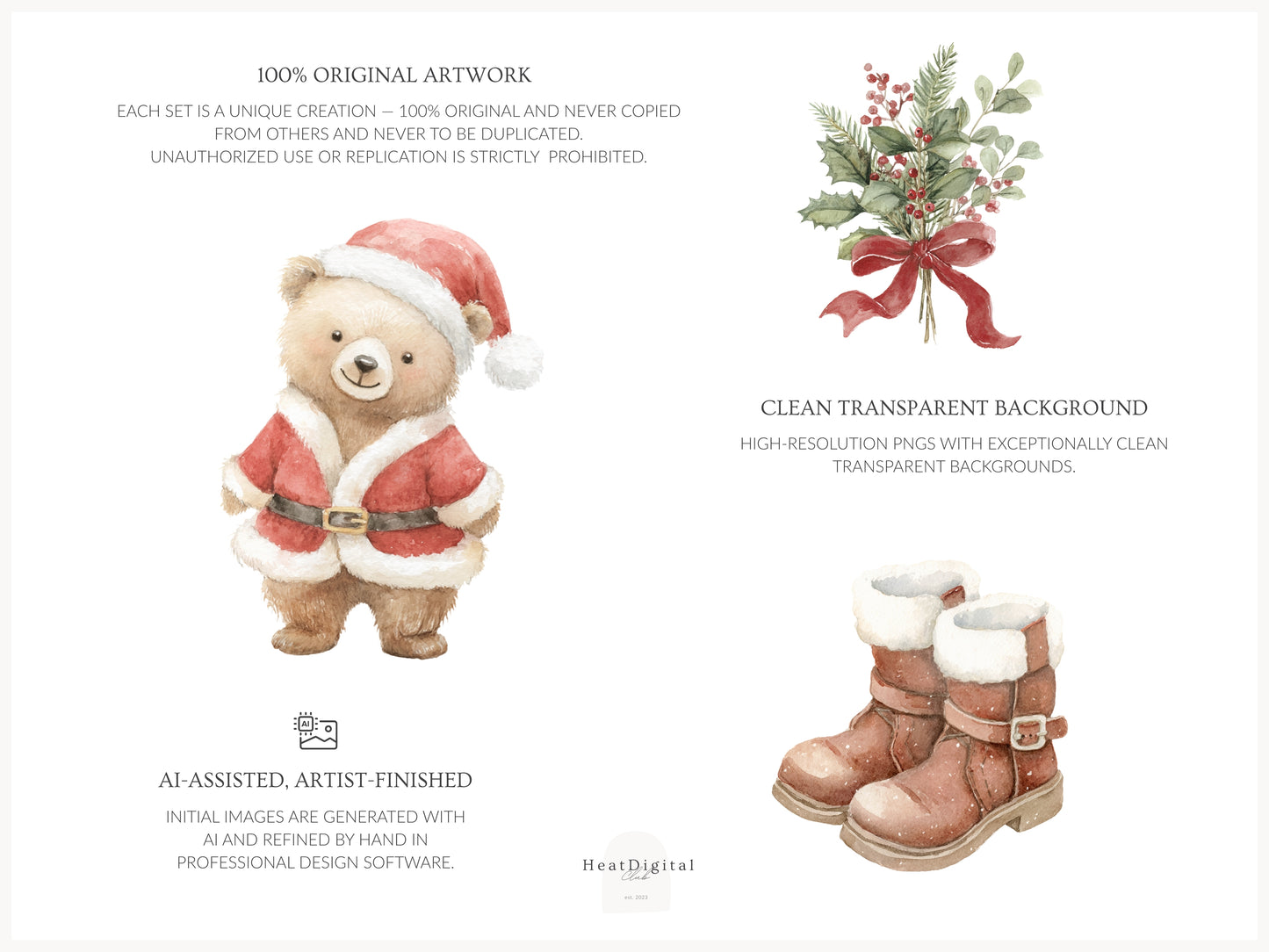 Christmas Stories - Clipart, Cute Xmas, Classic Holidays, Baby Animals, Woodland Santa | 80 PNG/JPEG
