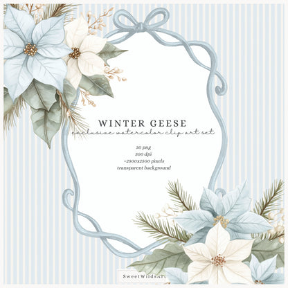 Winter Geese - Winter Floral Arrangements, Poinsettia, Fir Branches, Christmas Ornaments | 30 PNG