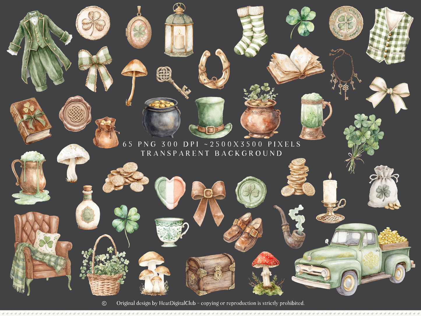 Lucky Archive - St. Patrick’s Day Clipart, Leprechaun, Clover, Shamrock Patterns, Irish Cottage, Rainbow | 75 PNG/JPEG