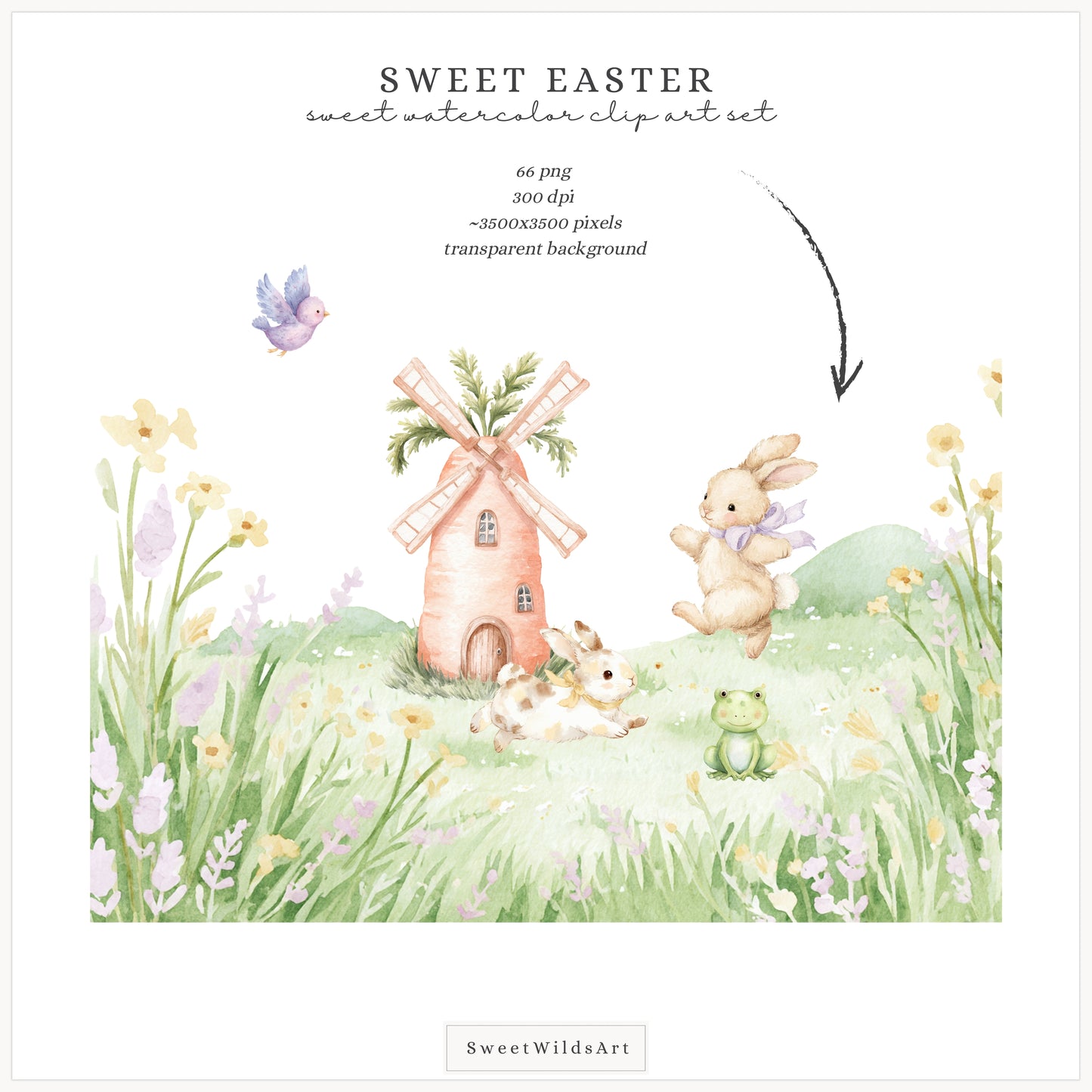 Sweet Easter - Cute Baby Animals Clipart, Bunny, Goose,Pastel Spring Nursery, Cottagecore | 66 PNG