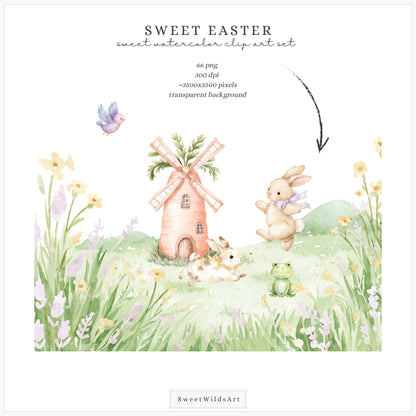 Sweet Easter - Cute Baby Animals Clipart, Bunny, Goose,Pastel Spring Nursery, Cottagecore | 66 PNG