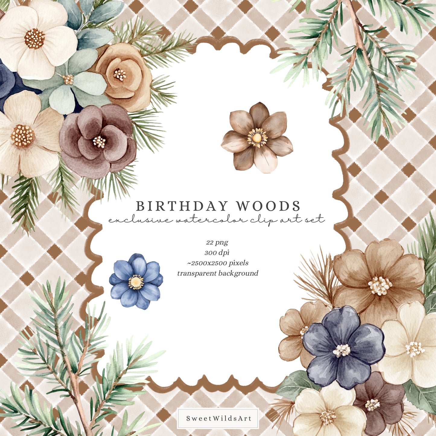 Birthday Woods - Floral Arrangements, Forest Frames and Bouquets, Rustic | 22 PNG