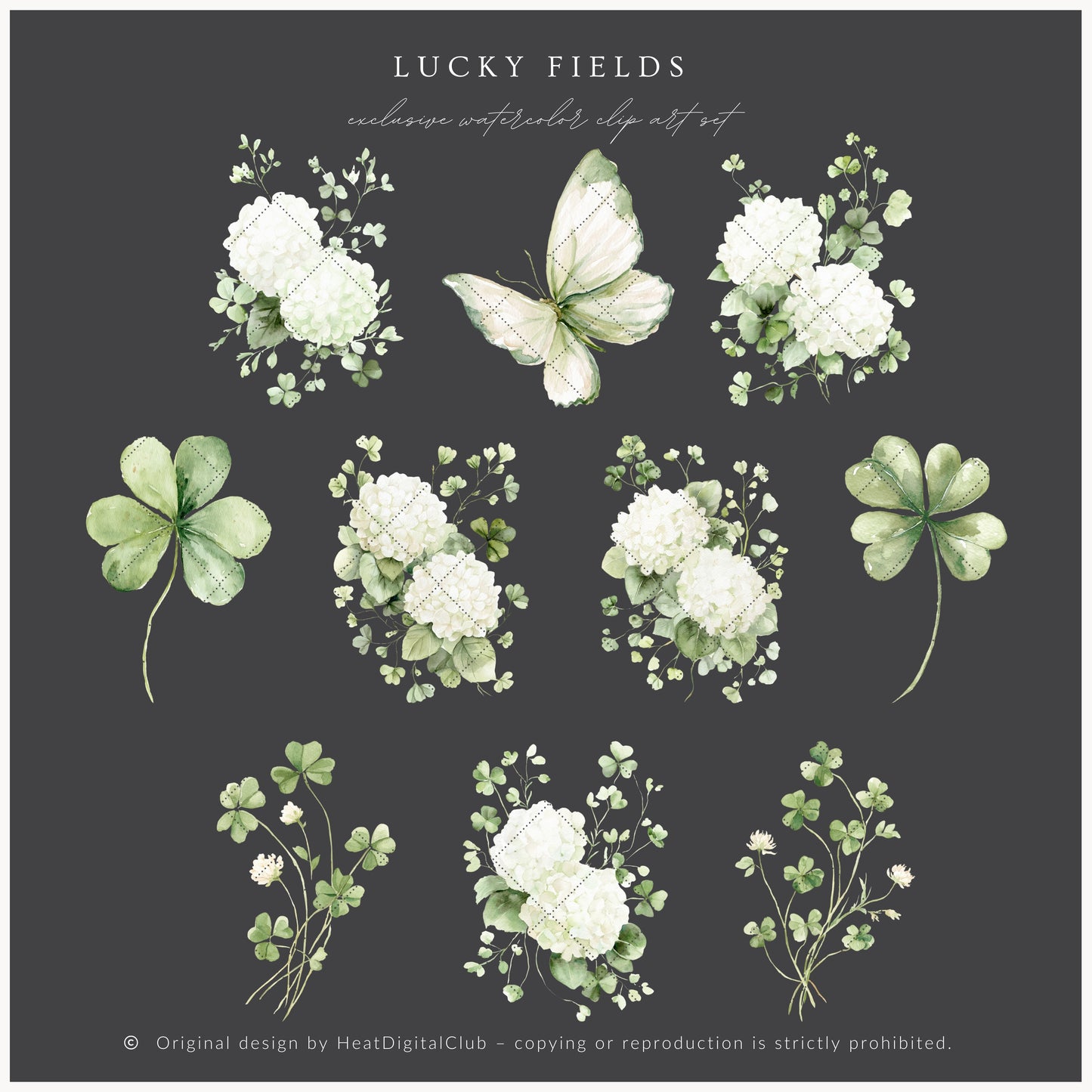 Lucky Fields - Floral Arrangements Clipart, St Patrick's Day Shamrock, Clover Hydrangea | 20 PNG