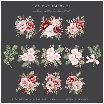 Holiday Embrace - Floral Arrangements, Elegant Flowers & Christmas Ornaments | 20 PNG