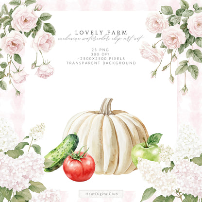 Lovely Farm - Floral Arrangements, Bouquets with Fruits, Veggies, Pastel | 25 PNG