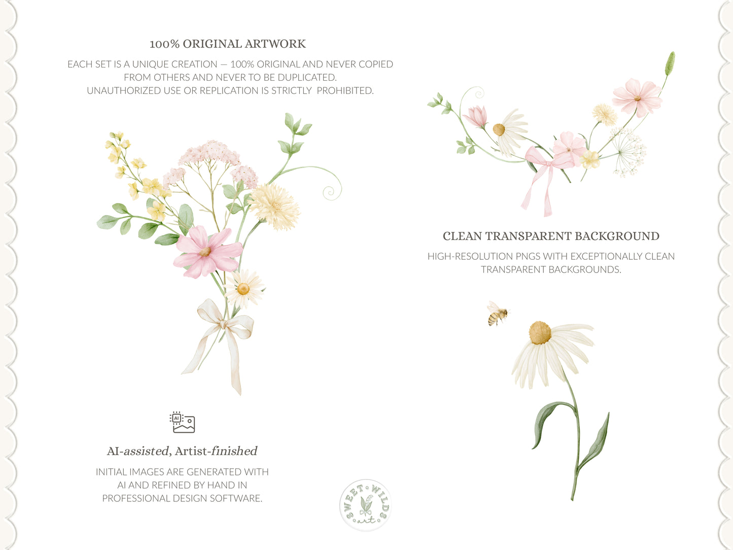 Sweet Wilds - Wildflowers Clipart, Meadow Flowers, Coquette Floral, Pink Ivory Flowers, Baby Shower | 70 PNG/JPEG
