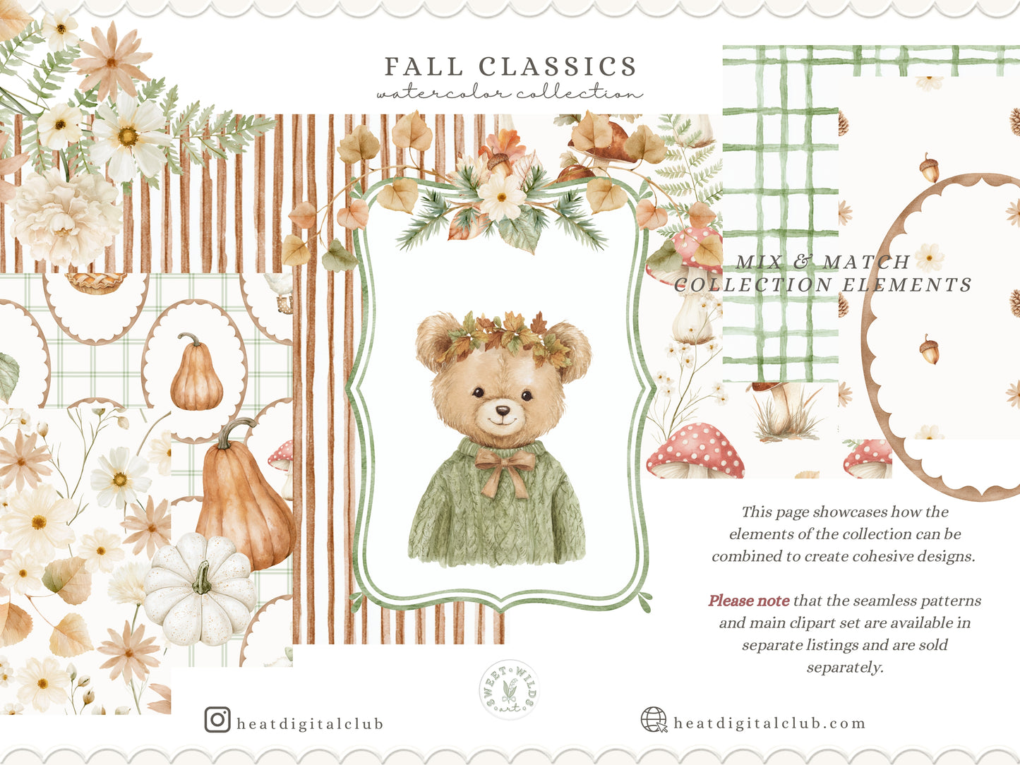 Fall Classics - Floral Arrangements, Autumn Flowers Clipart, Woodland Botanicals, Pumpkins, Leaves, Ferns, Rustic | 40 PNG