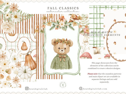 Fall Classics - Floral Arrangements, Autumn Flowers Clipart, Woodland Botanicals, Pumpkins, Leaves, Ferns, Rustic | 40 PNG
