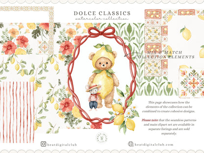 Dolce Classics - Italian Floral Arrangements Clipart, Lemon Flowers, Dolce Vita Florals, Summer Botanical | 24 PNG