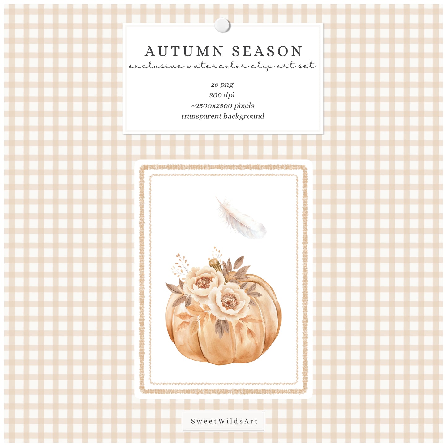 Autumn Season - Floral Arrangements, Fall Bouquets, Beige, Rustic Pumpkins | 25 PNG
