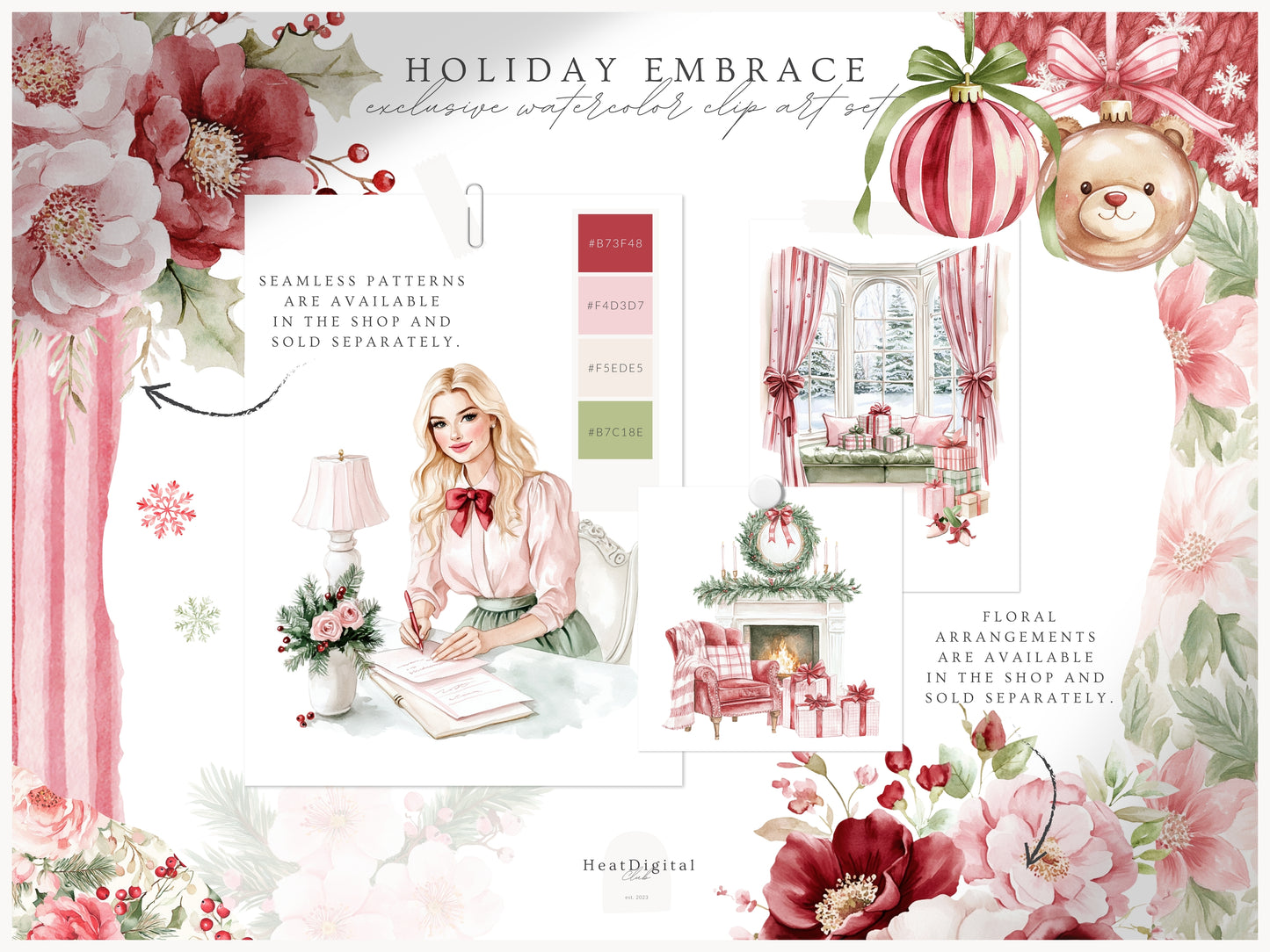 Holiday Embrace -  Watercolor Clipart Set, Elegant Cozy Christmas  | 61 PNG