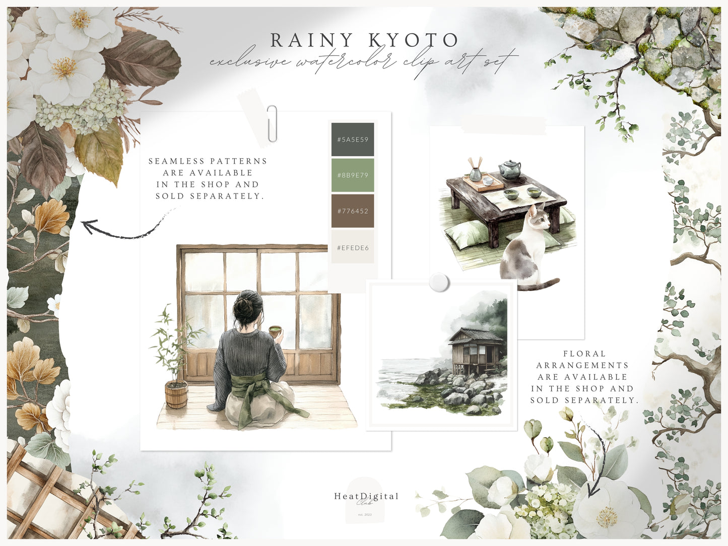 Rainy Kyoto - Japanese Aesthetic Clipart, Cozy Rainy City, Kyoto Travel, Japan | 60 PNG
