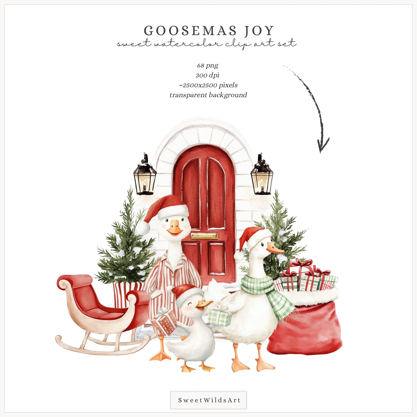 Goosemas Joy -Clipart, Cute Silly Christmas, Holiday Baby Geese, Baby Shower | 68 PNG