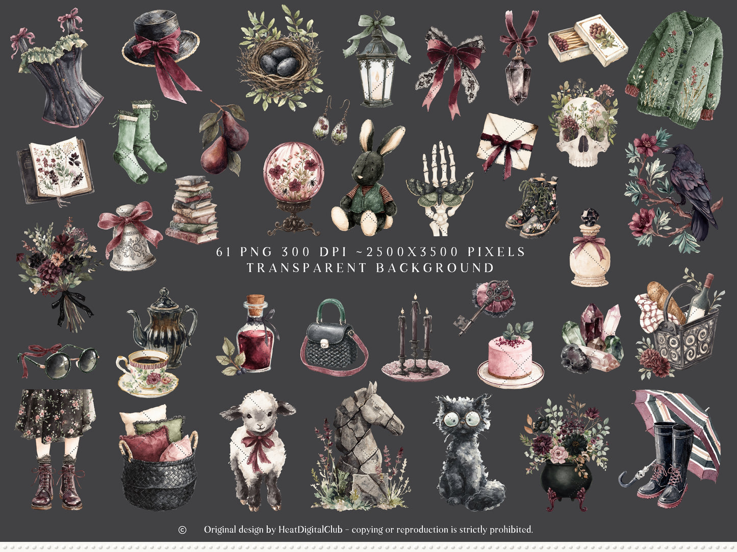 Haunted Spring - Gothic Spring Clipart, Dark Floral Clipart, Moody Spring, Cottagecore | 61 PNG