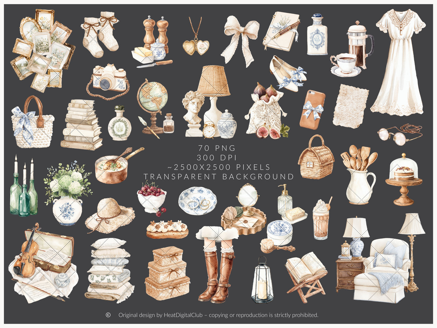 Quiet Cottage - Clipart, French Country Cottagecore, Rustic Vintage Aesthetic | 70 PNG