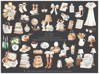 Quiet Cottage - Clipart, French Country Cottagecore, Rustic Vintage Aesthetic | 70 PNG