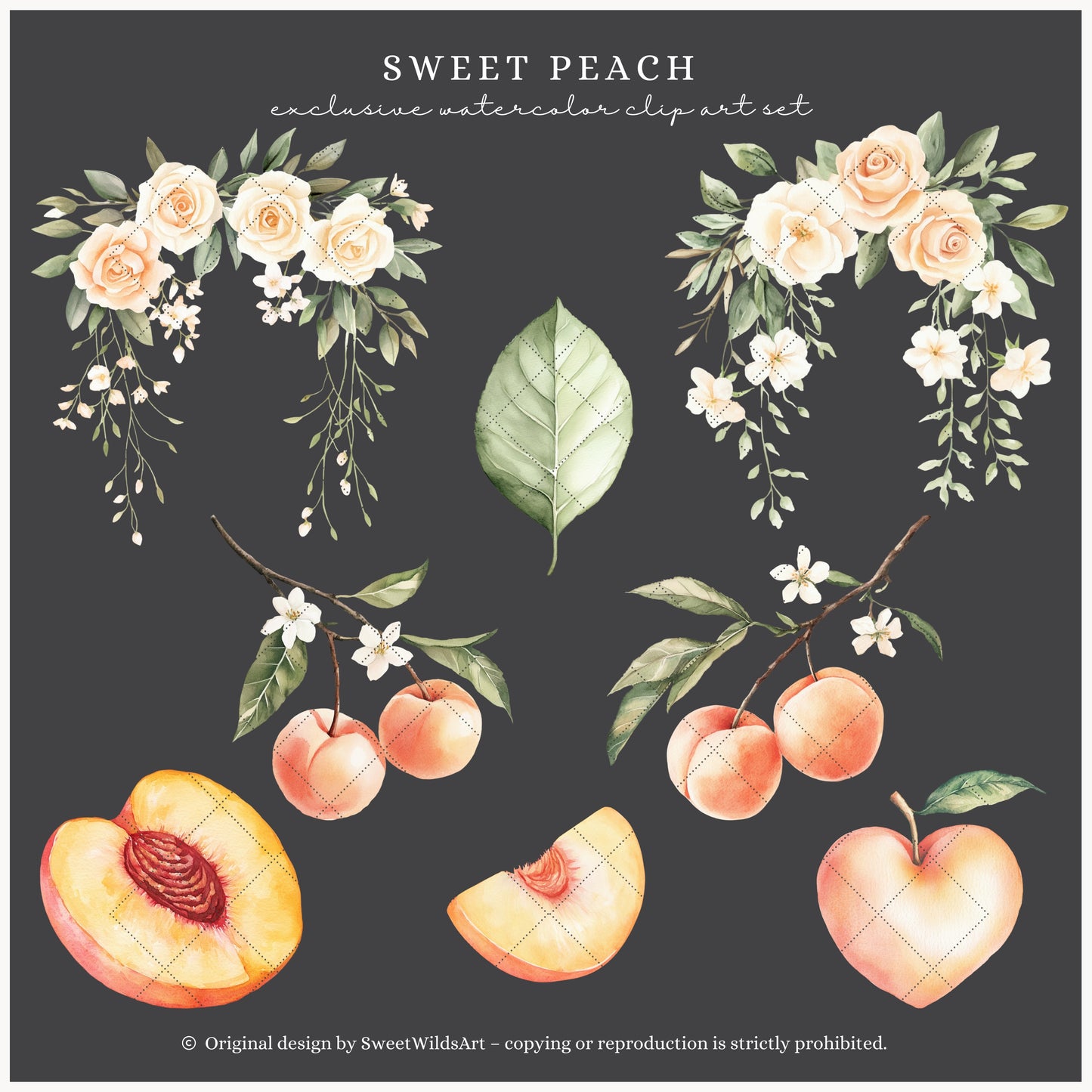 Sweet Peach - Floral Arrangements, Peach Blossom, Jasmine, Cream Roses | 20 PNG