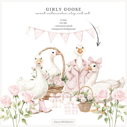 Girly Goose - Pink Silly Goose, Coquette Nursery, Boho Baby Shower | 44 PNG